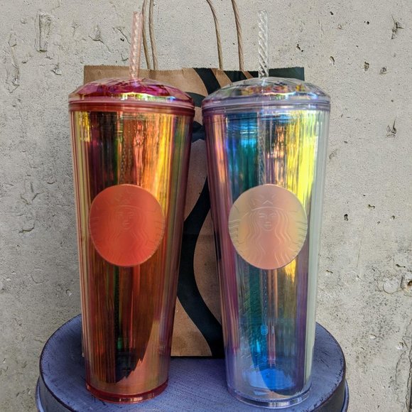 Starbucks Other - 2 Starbucks Iridescent Diamond Tumbler Rose Clear
